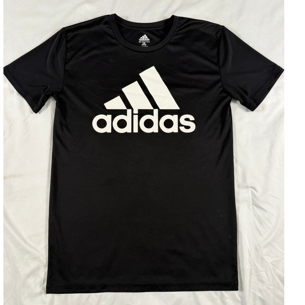 Adidas Boys Large 14/16 Black Climalite Short Sleeve Big Logo Athletic T-Shirt
